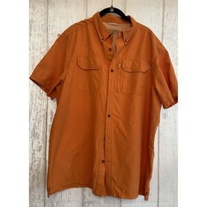 Field & Stream Mens Fishing Shirt Short Sleeve‎ Button Up Orange Sz XL Hiking